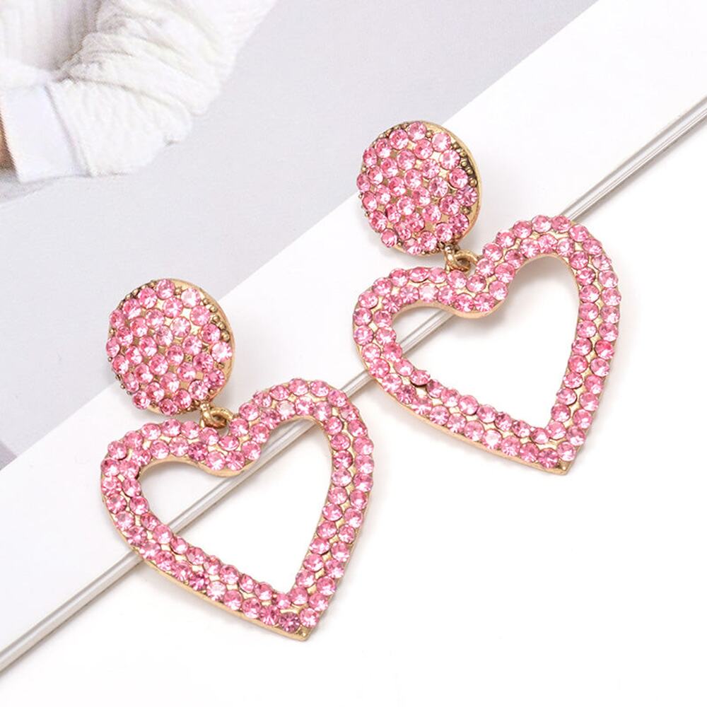 Sabrina Heart-Shaped Drop Earrings - Pink